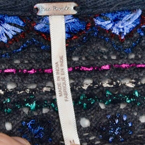 Free People Embroidered Henley Blouse Boho Folk Cottagecore Festival Top Size M - Picture 8 of 9